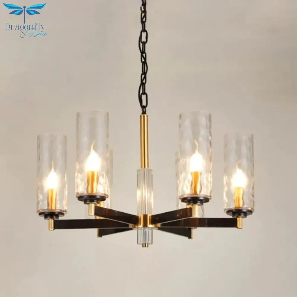 Vintage Cylinder Chandelier Lighting Fixture 3/5/6 Bulbs Clear Water Glass Pendant Lamp In Black