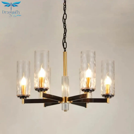 Vintage Cylinder Chandelier Lighting Fixture 3/5/6 Bulbs Clear Water Glass Pendant Lamp In Black