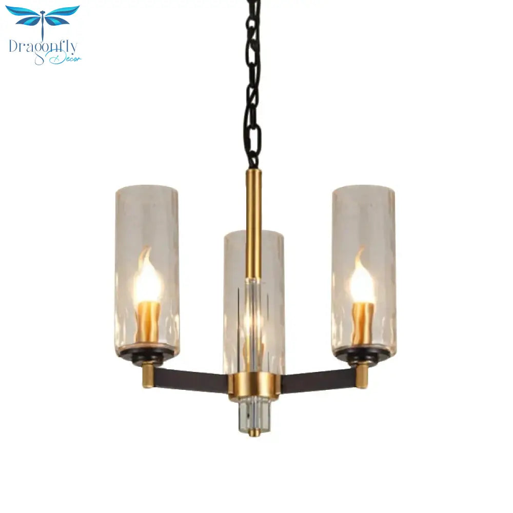 Vintage Cylinder Chandelier Lighting Fixture 3/5/6 Bulbs Clear Water Glass Pendant Lamp In Black