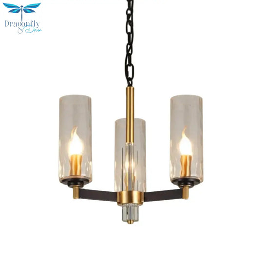 Vintage Cylinder Chandelier Lighting Fixture 3/5/6 Bulbs Clear Water Glass Pendant Lamp In Black