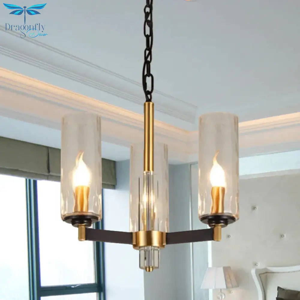 Vintage Cylinder Chandelier Lighting Fixture 3/5/6 Bulbs Clear Water Glass Pendant Lamp In Black