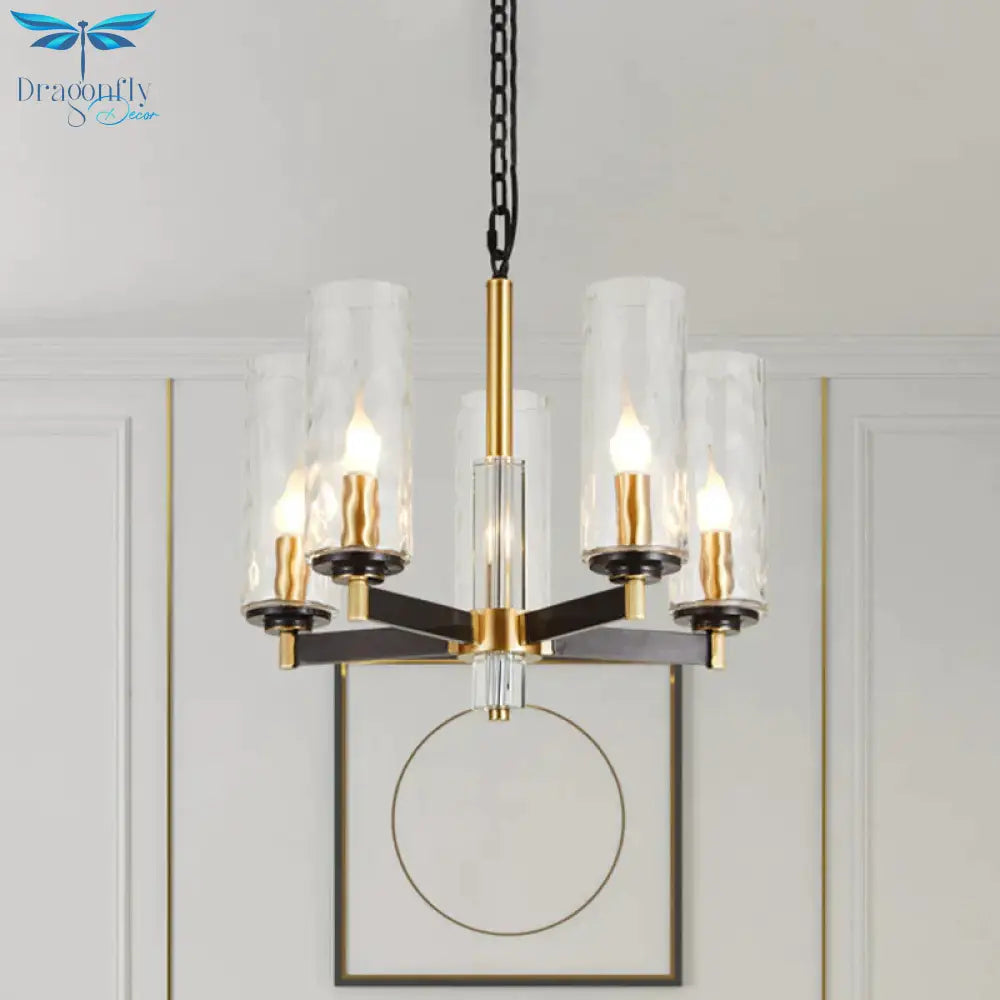 Vintage Cylinder Chandelier Lighting Fixture 3/5/6 Bulbs Clear Water Glass Pendant Lamp In Black