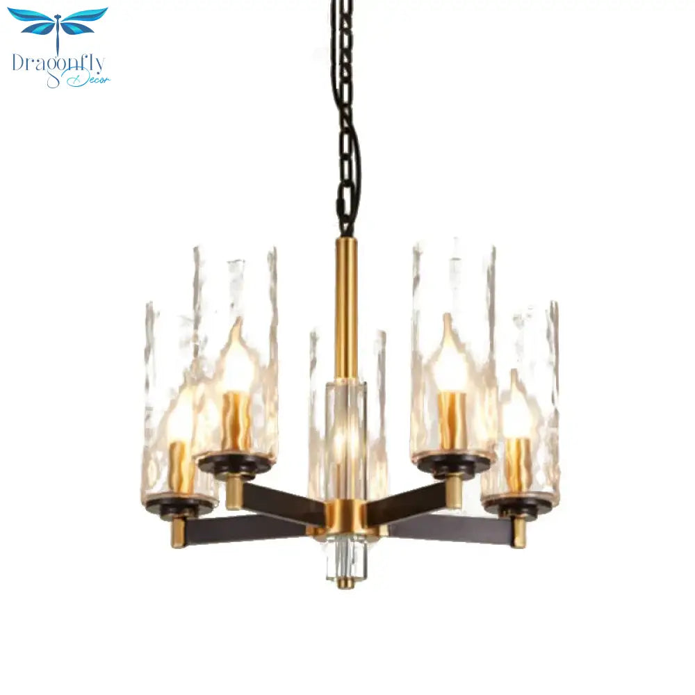 Vintage Cylinder Chandelier Lighting Fixture 3/5/6 Bulbs Clear Water Glass Pendant Lamp In Black