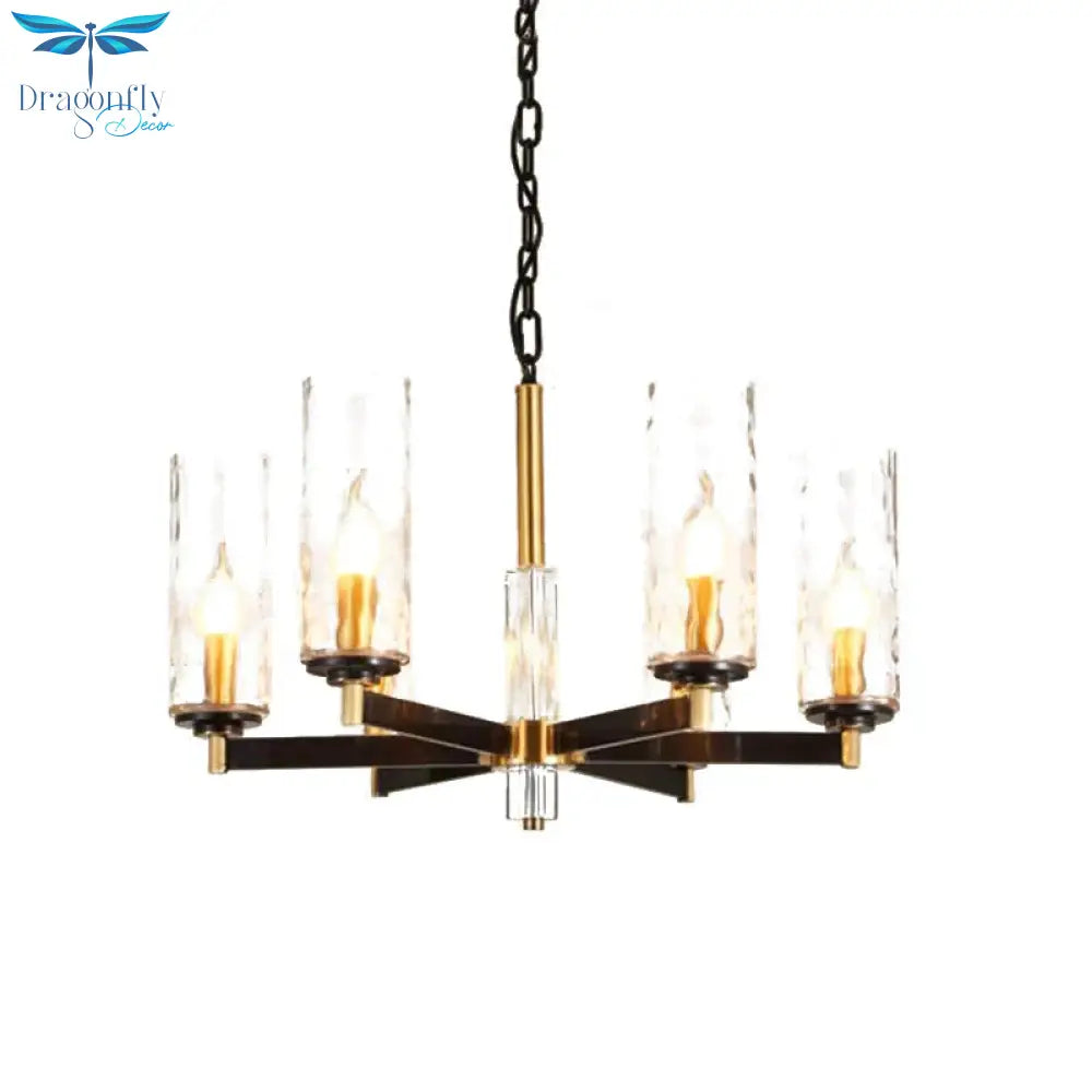 Vintage Cylinder Chandelier Lighting Fixture 3/5/6 Bulbs Clear Water Glass Pendant Lamp In Black