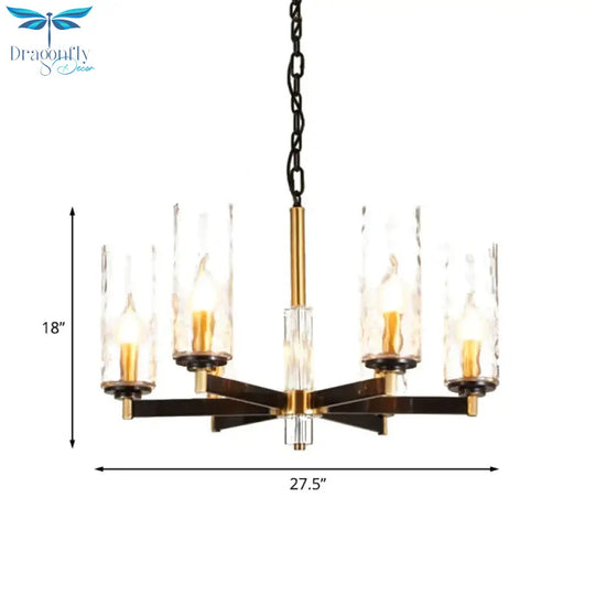 Vintage Cylinder Chandelier Lighting Fixture 3/5/6 Bulbs Clear Water Glass Pendant Lamp In Black