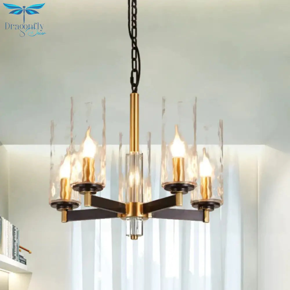 Vintage Cylinder Chandelier Lighting Fixture 3/5/6 Bulbs Clear Water Glass Pendant Lamp In Black