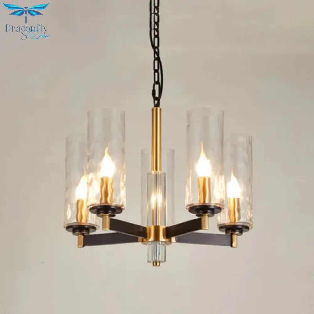 Vintage Cylinder Chandelier Lighting Fixture 3/5/6 Bulbs Clear Water Glass Pendant Lamp In Black