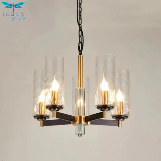 Vintage Cylinder Chandelier Lighting Fixture 3/5/6 Bulbs Clear Water Glass Pendant Lamp In Black