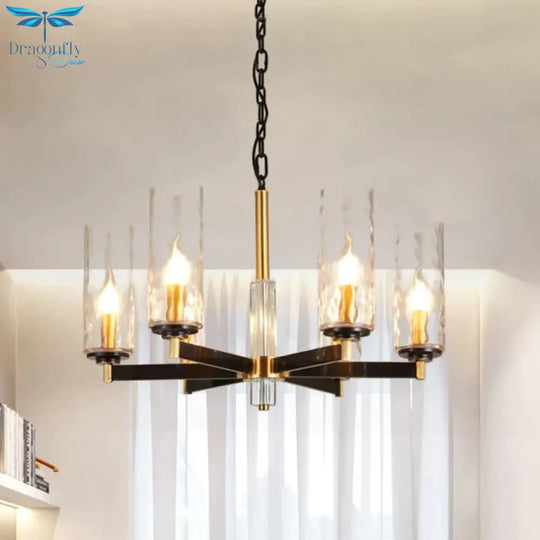 Vintage Cylinder Chandelier Lighting Fixture 3/5/6 Bulbs Clear Water Glass Pendant Lamp In Black