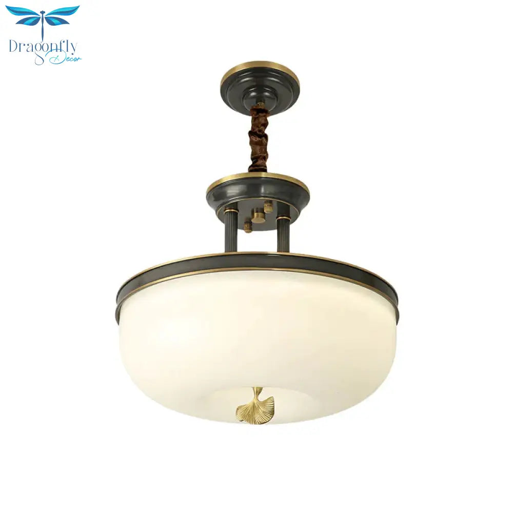 Vintage Frosted White Glass Dining Room Led Hanging Light Gold/Black