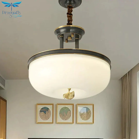 Vintage Frosted White Glass Dining Room Led Hanging Light Gold/Black