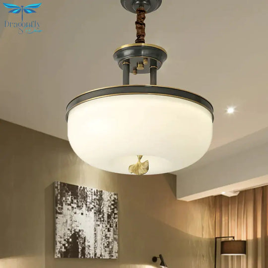 Vintage Frosted White Glass Dining Room Led Hanging Light Gold/Black