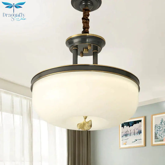 Vintage Frosted White Glass Dining Room Led Hanging Light Gold/Black