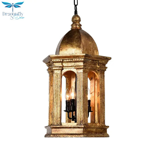Vintage Gold Lantern 3 Lights Bar Adjustable Down Lighting Pendant