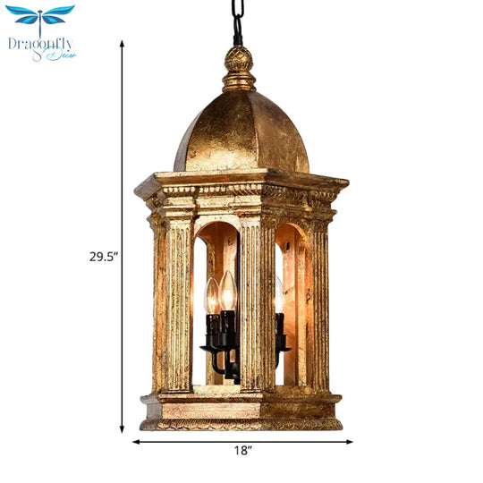 Vintage Gold Lantern 3 Lights Bar Adjustable Down Lighting Pendant