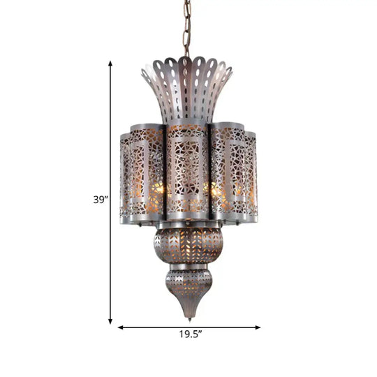 Vintage Hollow - Out Pendant Light 4 Bulbs Metallic Chandelier Ceiling Lamp In Bronze