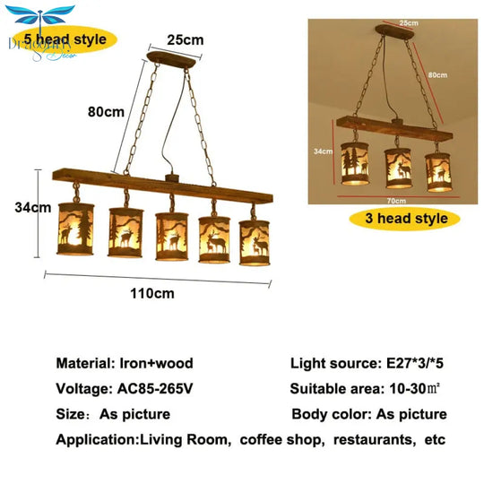 Vintage Industrial Style Creative Restaurant Pendant Lamps Cafe Bar Table Light Personalized Wood