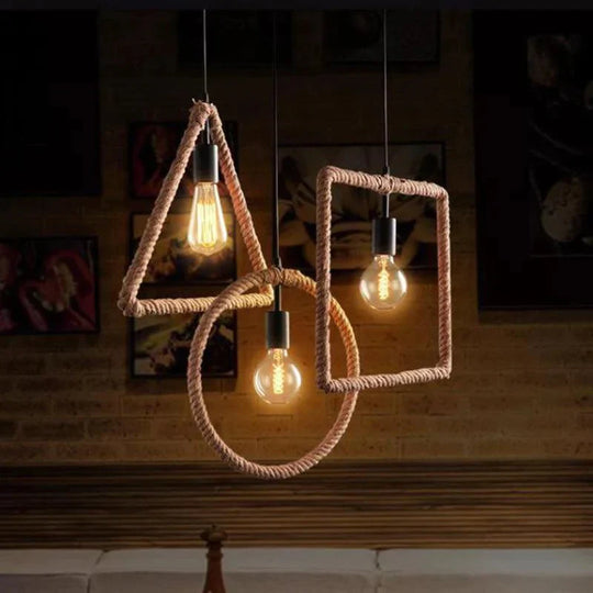 Vintage Iorn Painted Creative Geometric Rope Pendant Lights Led Lamp For Living Room Bedroom