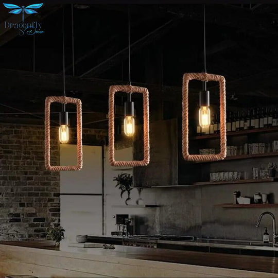 Vintage Iorn Painted Creative Geometric Rope Pendant Lights Led Lamp For Living Room Bedroom