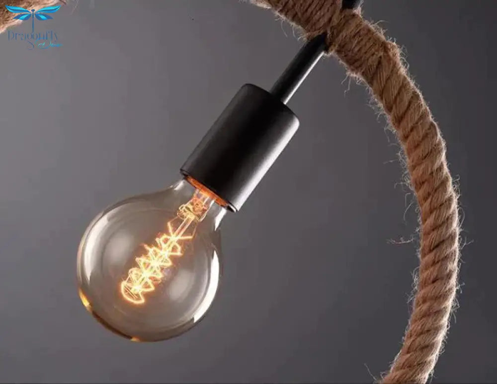 Vintage Iorn Painted Creative Geometric Rope Pendant Lights Led Lamp For Living Room Bedroom