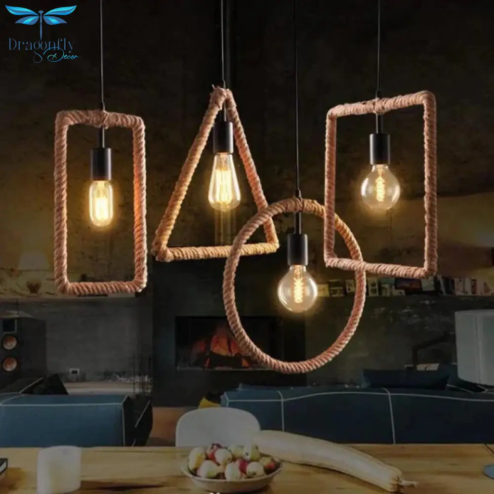 Vintage Iorn Painted Creative Geometric Rope Pendant Lights Led Lamp For Living Room Bedroom