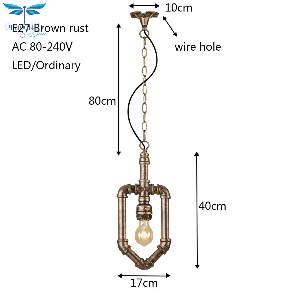 Vintage Iron Painted Brown Retro Hanging Lamp Led Pendant Light Fixture E27 For Kitchen Dining Room