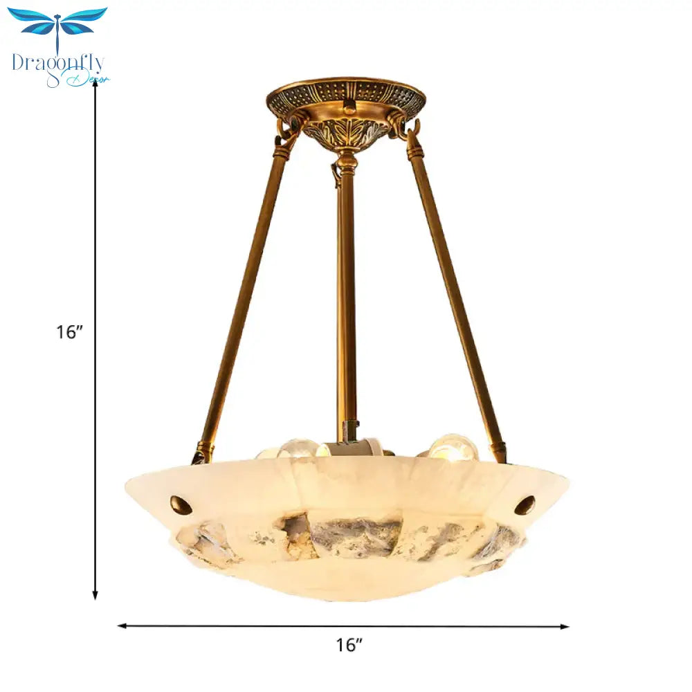 Vintage Patchwork Drum/Bowl Drop Lamp 4 - Head Opal Matte Glass Ceiling Chandelier In Brass For