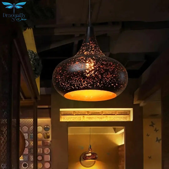 Vintage Pendant Lamp Iron Loft Nordic Porous Retro E27 Etching Lampshade Bar Restaurant Industrial