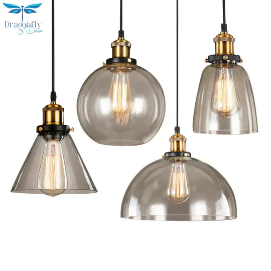Vintage Pendant Lights Amber Glass E27 Edison Bulb Lamp