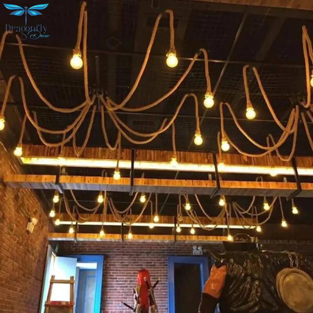 Vintage Spider Rope 5/6/8/10/12/15 Heads Diy Pendant Lamp Loft Hemp Retro Edison Bulb For