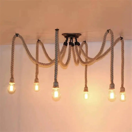 Vintage Spider Rope 5/6/8/10/12/15 Heads Diy Pendant Lamp Loft Hemp Retro Edison Bulb For