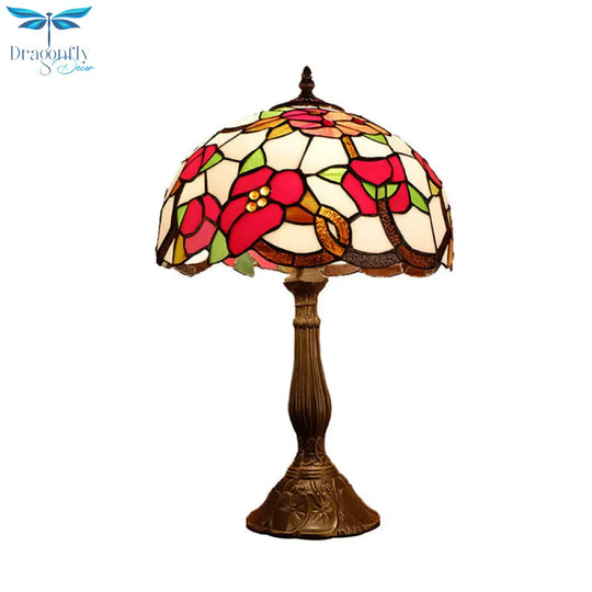 Virginie - 1 - Head Nightstand Light: Baroque Bowl Shade Stained Art Glass Blossom