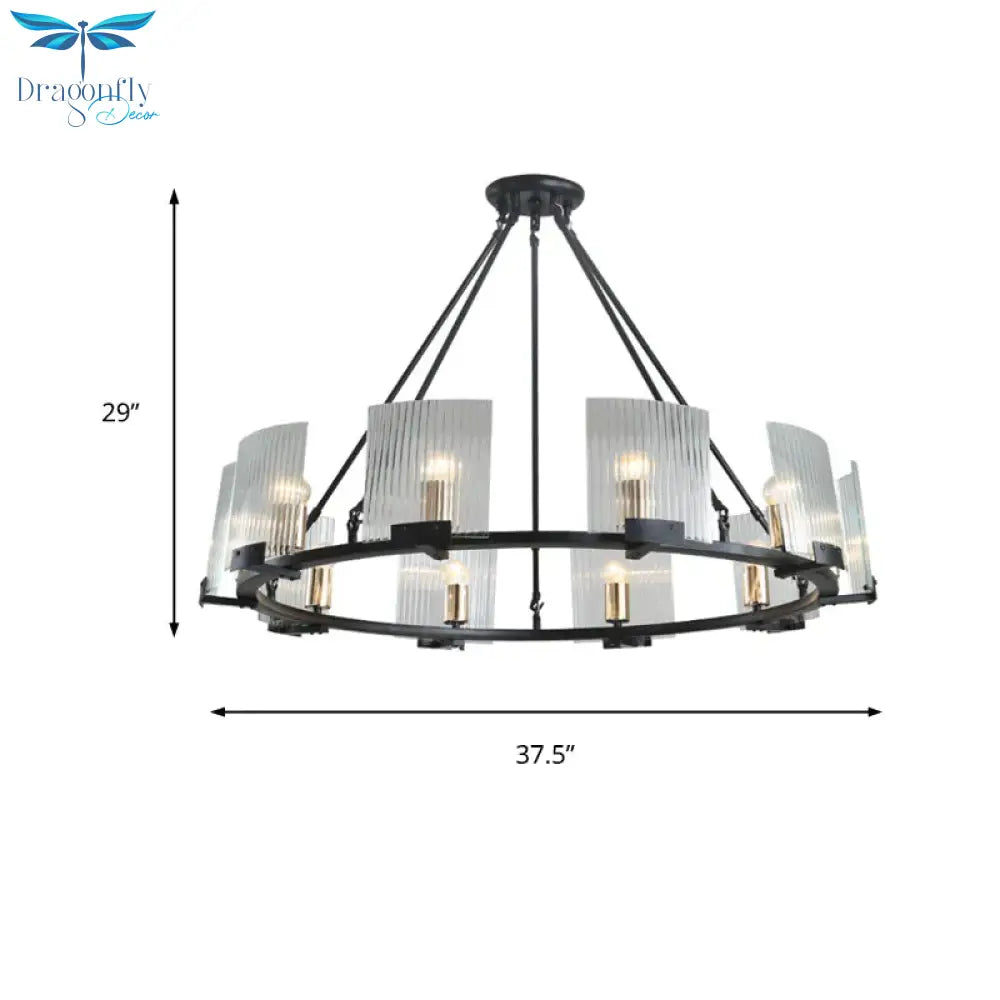 Wagon Wheel Living Room Ceiling Chandelier Traditional Metal 4/8/10 Lights Black Hanging Fixture