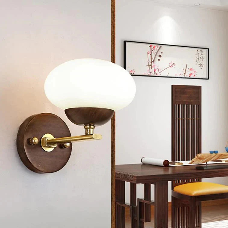 Walnut Creative Bedroom Study Walkway Wall Lights Simple Wood Copper Lamps