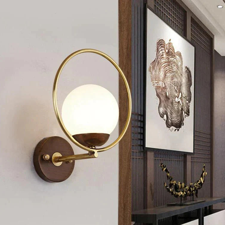 Walnut Creative Bedroom Study Walkway Wall Lights Simple Wood Copper Lamps