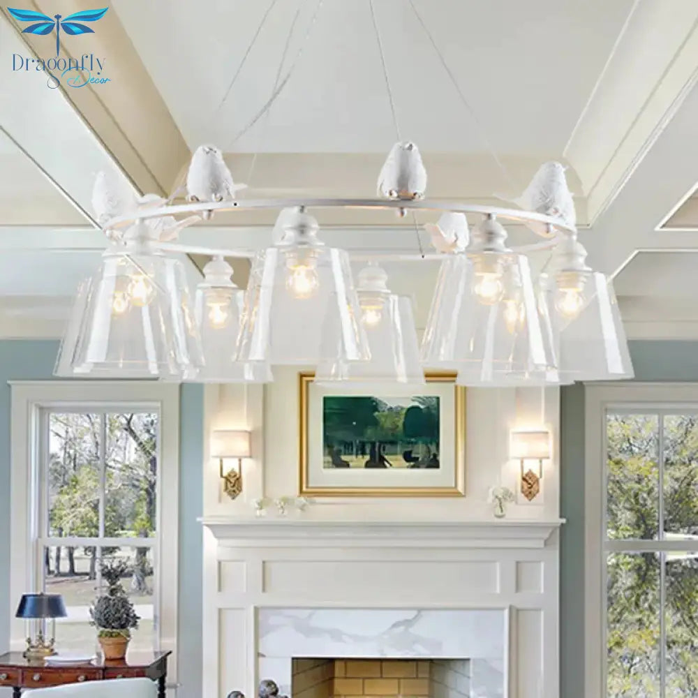 White 3/8 Lights Chandelier Light Fixture Classic Clear Glass Tapered Pendant Lamp For Living Room