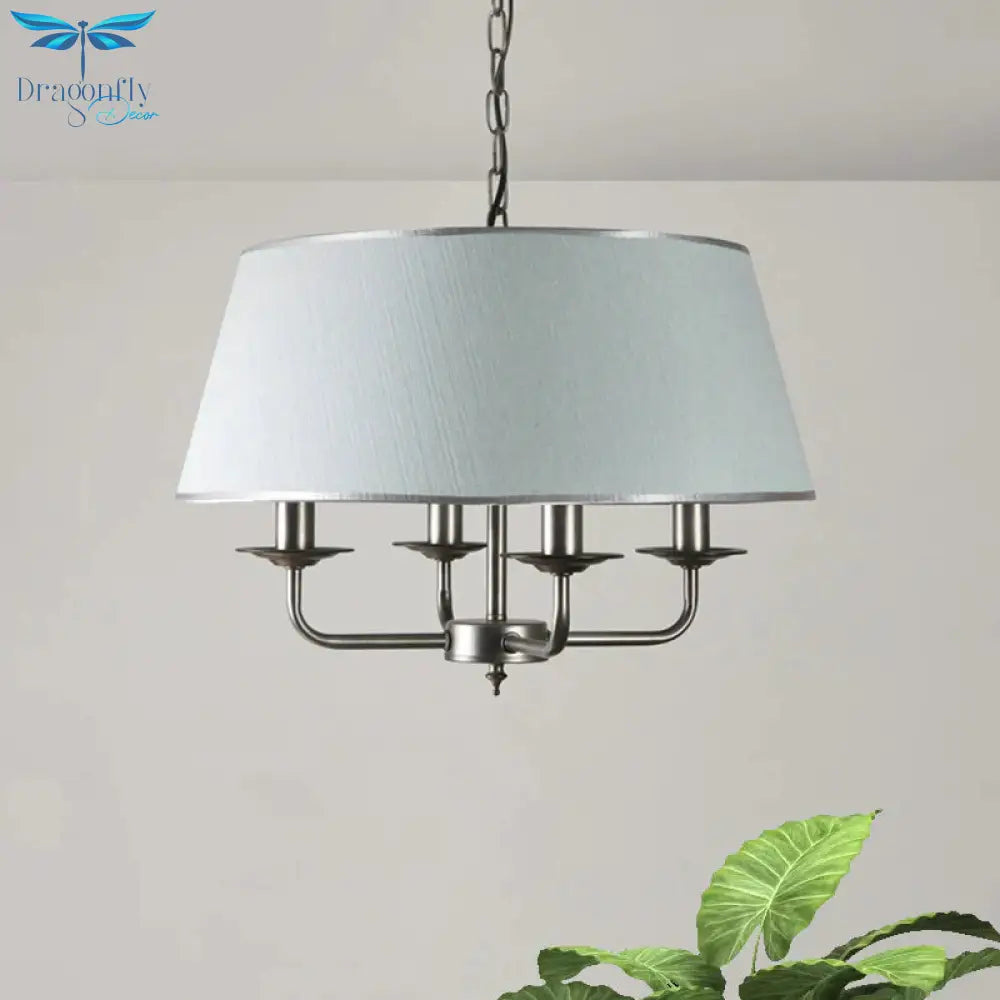 White 4 Heads Chandelier Light Fixture Retro Fabric Drum Shade Pendant Lighting With Candelabra