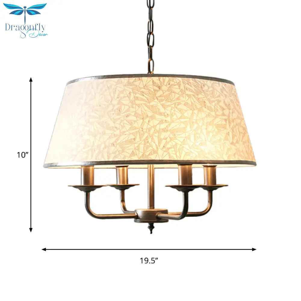 White 4 Heads Chandelier Light Fixture Retro Fabric Drum Shade Pendant Lighting With Candelabra