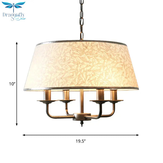 White 4 Heads Chandelier Light Fixture Retro Fabric Drum Shade Pendant Lighting With Candelabra
