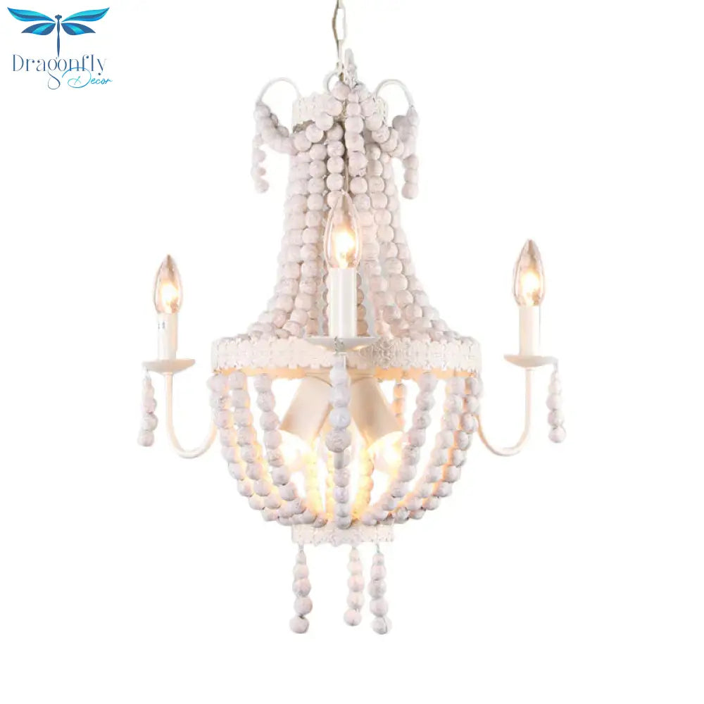 White 6/9 - Head Chandelier Light Transitional Wooden Beaded Basket Hanging Ceiling Pendant