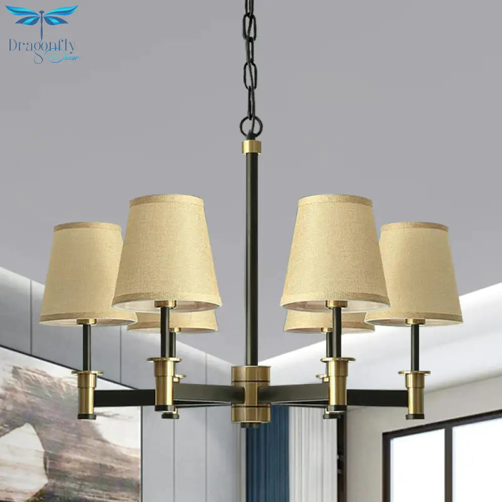 White/Beige 6 Bulbs Ceiling Chandelier Classic Fabric Cone Shade Suspension Pendant For Bedroom