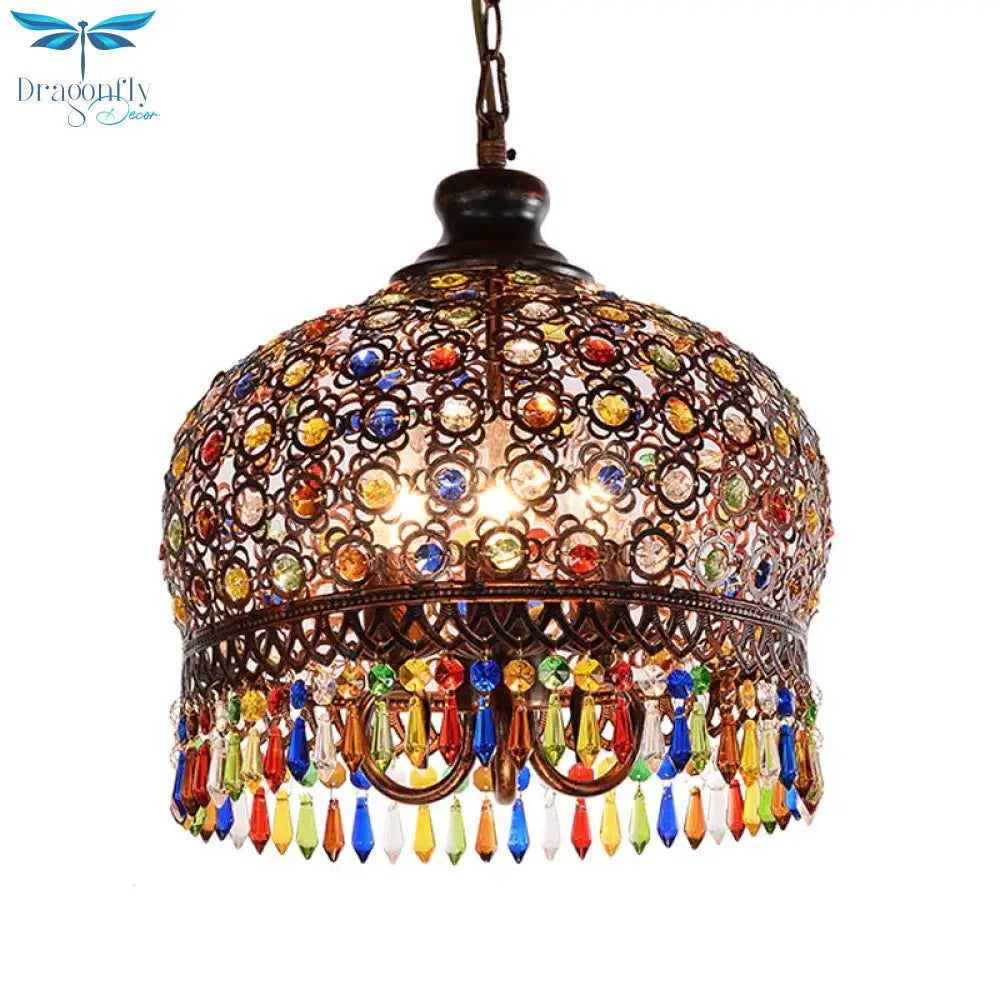 White/Brass 3 Bulbs Chandelier Lamp Traditional Metal Dome Hanging Ceiling Light For Restaurant