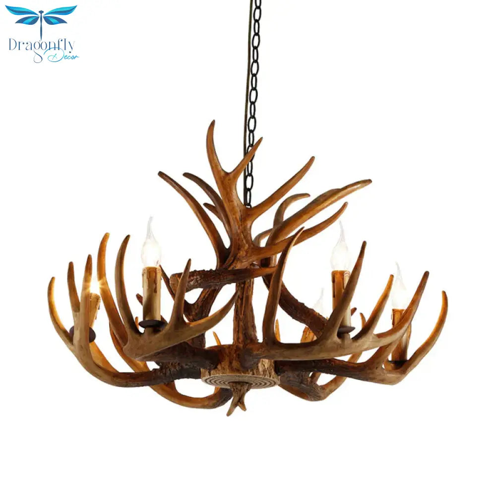 White/Brown 2 - Layered Rustic Resin Antler Chandelier 3/6/8 Lights
