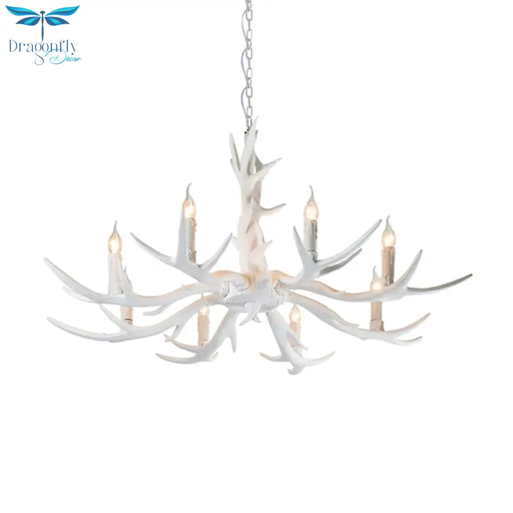 White Candle Chandelier Lighting Rural Resin 3/4/6 Bulbs Ceiling Pendant Lamp For Dining Room With