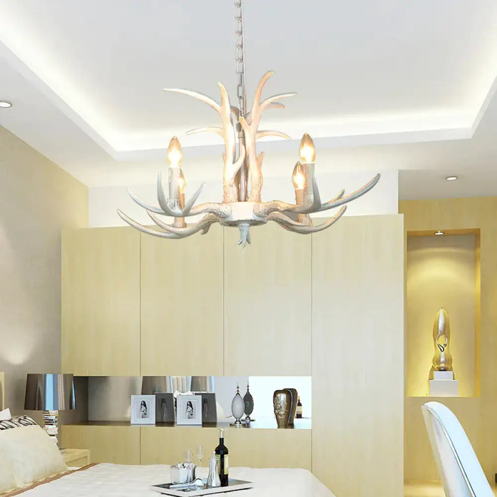 White Candle Shape Pendant Chandelier Rustic Resin 4/6/8 - Head Bedroom Hanging Ceiling Light 4 /