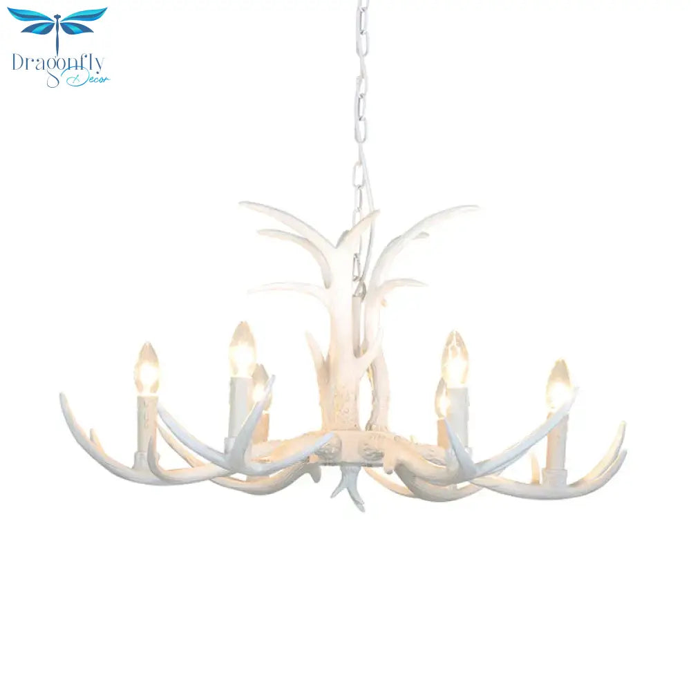 White Candle Shape Pendant Chandelier Rustic Resin 4/6/8 - Head Bedroom Hanging Ceiling Light