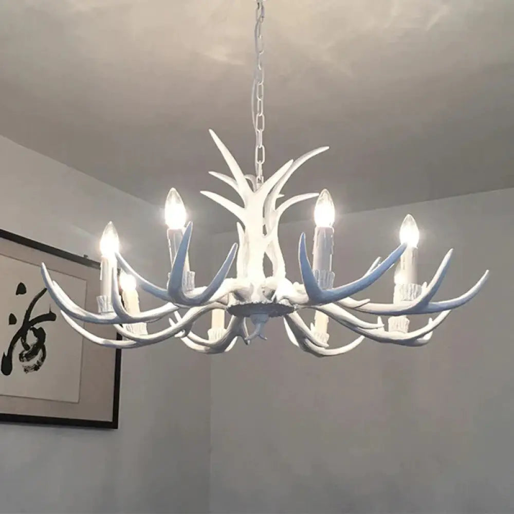 White Candle Shape Pendant Chandelier Rustic Resin 4/6/8 - Head Bedroom Hanging Ceiling Light 6 /