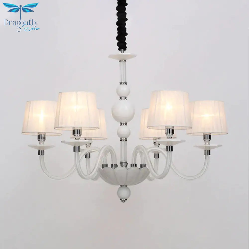 White Conical Ceiling Chandelier Antique Fabric 6/8/12 Lights Living Room Hanging Pendant Lamp