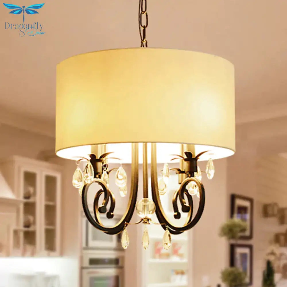 White Drum Chandelier Light Traditional 4 Heads Beveled Glass Crystal Led Pendant Lighting