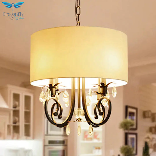 White Drum Chandelier Light Traditional 4 Heads Beveled Glass Crystal Led Pendant Lighting